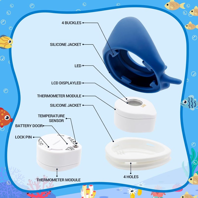 BH Silicone Baby Bath Thermometer - Safety Digital Infant Bathtub Temperature Thermometer, Color-Coded Display, Quick-Read, Detachable Silicone Jacket, Dishwasher Safe, Temperature Toy (Manta Ray) - Image 5
